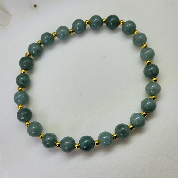 Jade & 14k Plated Bead Stretch Bracelet ☆Last two - Picture 3 of 5